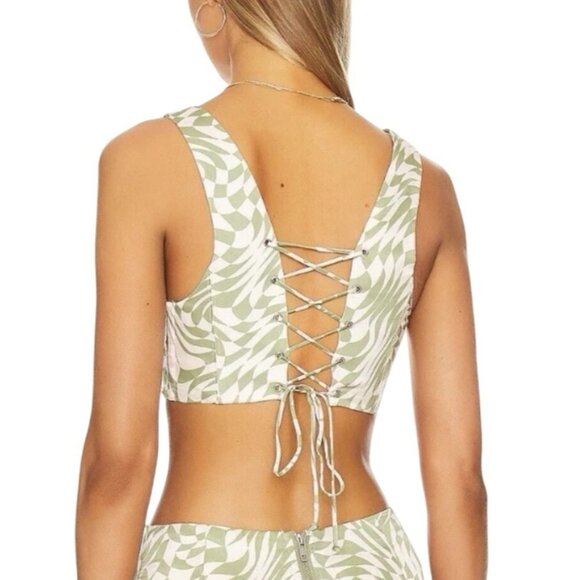 For Love and Lemons Nomi Lace-up Checkered Pink and Green Corset Top Size XXS - Picture 3 of 16